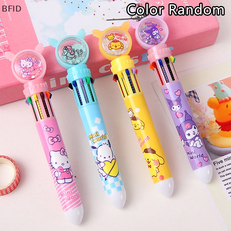 [BFID] 10warna Bolpoin Multi Warna Kawaii Kartun Tekan-Jenis Warna Pulpen Alat Tulis Sekolah Pasokan Multi-Fungsi Hadiah Alat Tulis [ID]