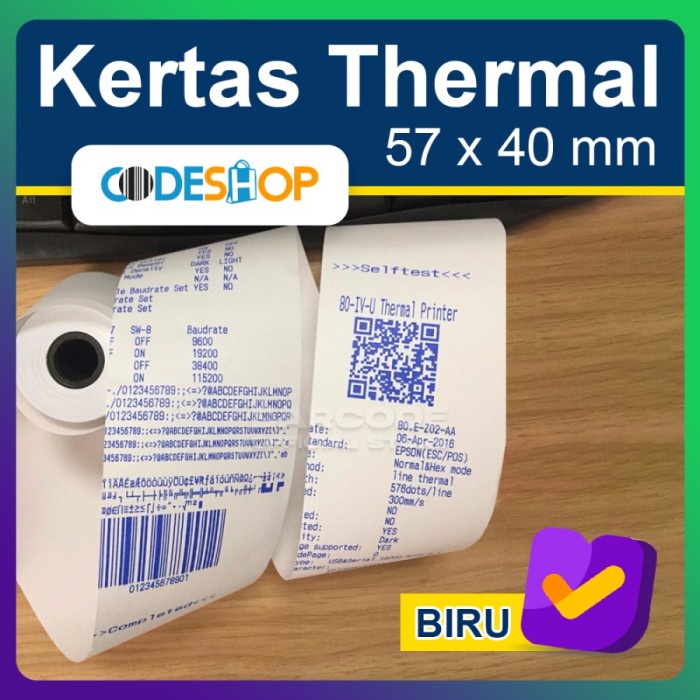 

( 1 PACK ) KERTAS PRINTER BLUETOOTH 58 x 40 - STRUK THERMAL OTANI Biru - Codeshop 57x40 PST79