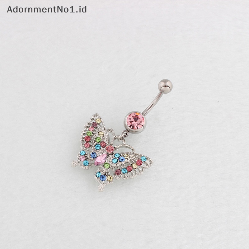 [AdornmentNo1] Colorful Butterfly Belly Navel Ring Stud cincin kancing perut Alloy liontin Belly Bar untuk wanita seksi perhiasan tubuh pusar