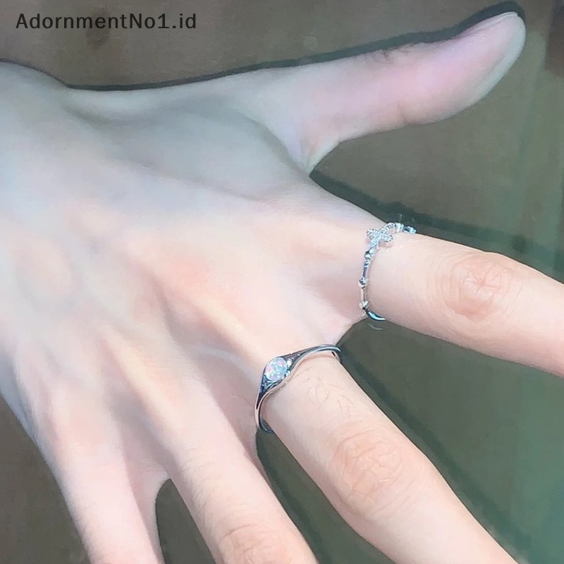 [AdornmentNo1] Salib Opal cincin batu alam cincin untuk wanita pria cincin pasangan batu bulan geometris cincin Unisex perhiasan