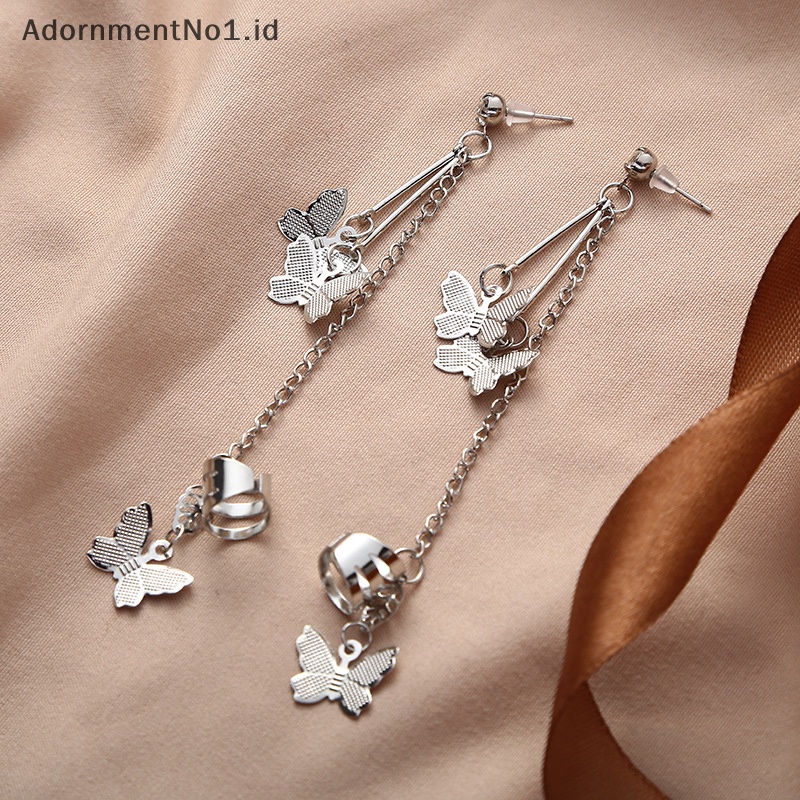 [AdornmentNo1] Fashion Earings perhiasan kupu rumbai Ear Pin rantai anting Stud ganda untuk perhiasan wanita