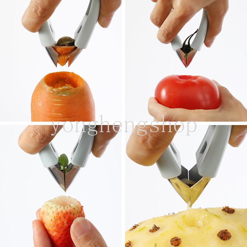 Klip Pencabut Mata Nanas Kreatif Alat Penghilang Biji Sayuran Buah Strawberry Huller Penghilang Batang Pineapple Corer Slicer Cutter Gadget Dapur