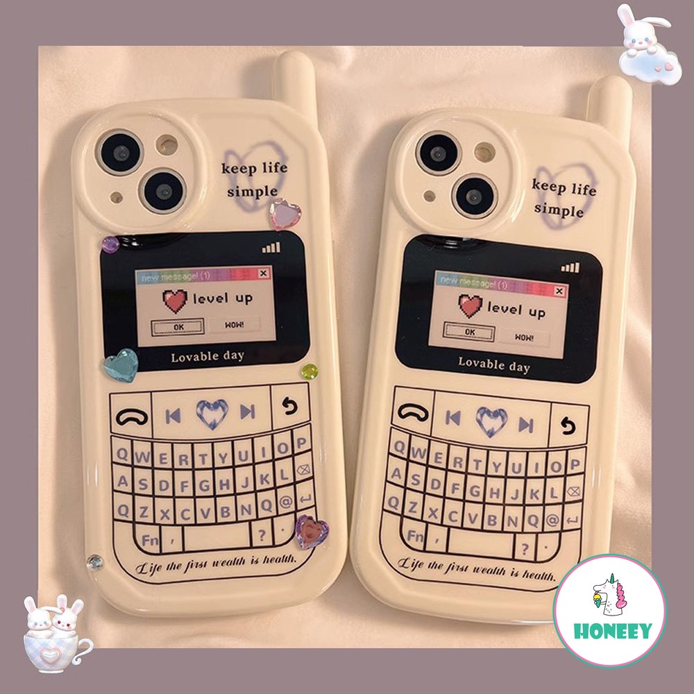 Ins Retro Beige Model Telepon Case Kompatibel Untuk iPhone 14 Pro Max13 12 11 Pro Max XR Xs7 8 Plus Dengan Stiker Berlian Penutup Belakang