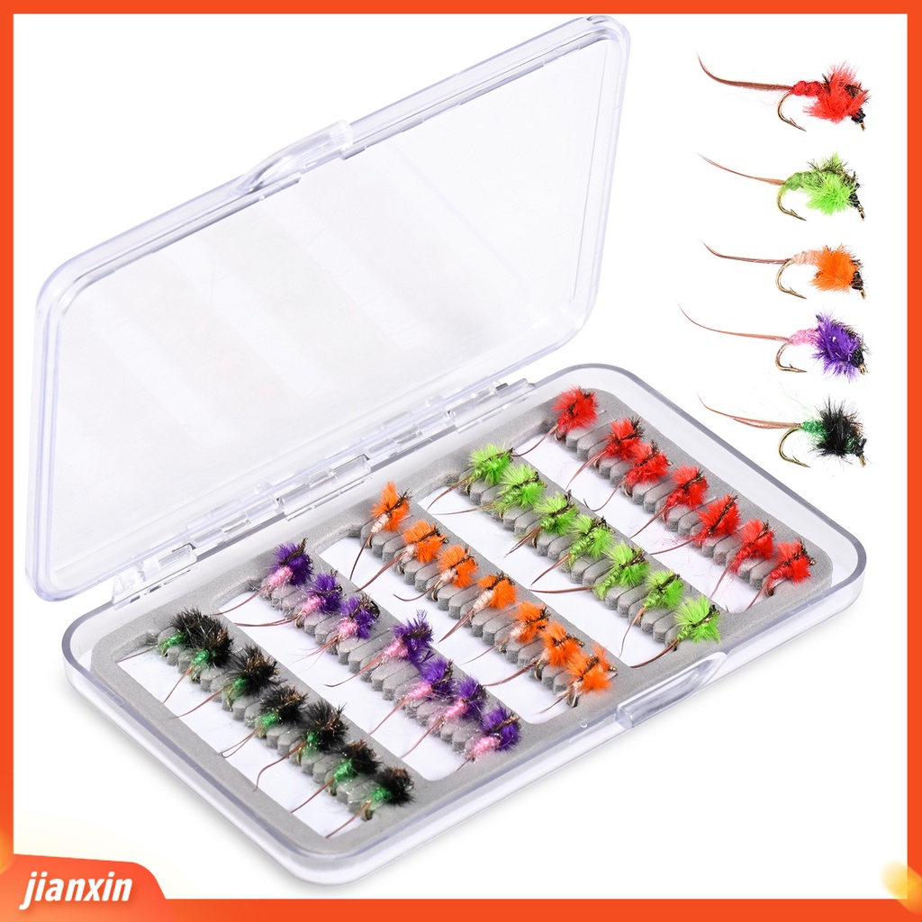 (In Stock) 35Pcs Umpan Pancing Desain Simulasi Warna Terang Ukuran Mini Realistis Dengan Kait Tajam Compact Bulu Serangga Lalat Buatan Memancing Umpan Perlengkapan Memancing