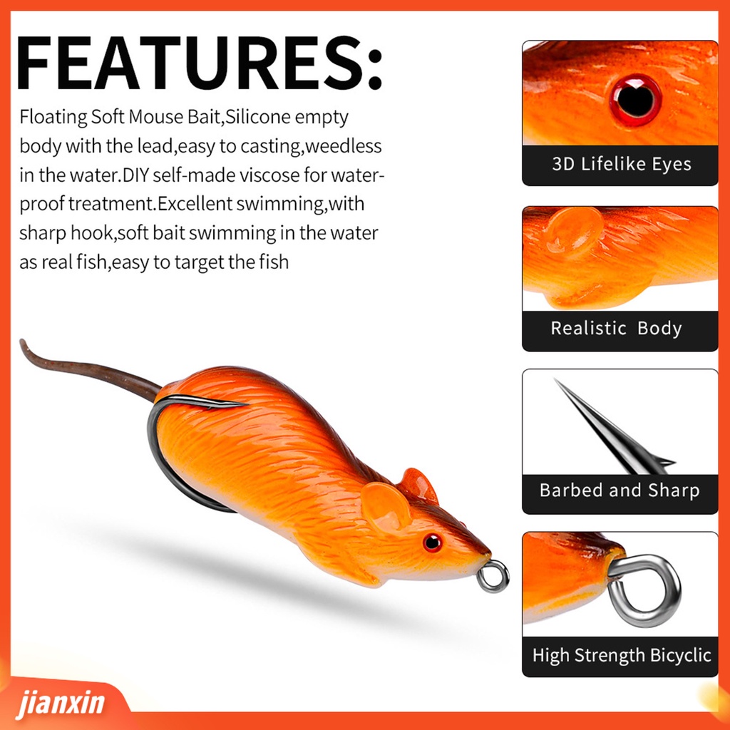 (In Stock) 6cm 11.5g Umpan Tikus Reusable Tahan Aus Silikon Rat Lure Dengan Kait Ganda Untuk Memancing