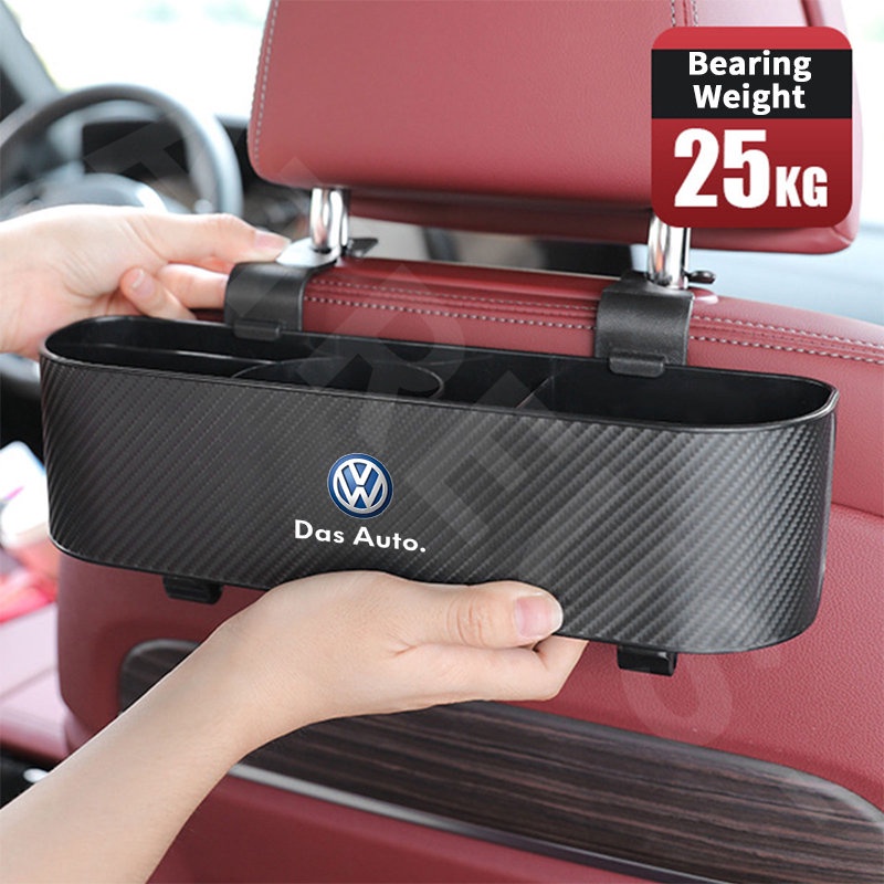 Volkswagen Car Back Seat Organizer Car Seat Back Hook Kotak Penyimpanan Cup Holder Tekstur Serat Karbon Untuk Polo Volkswagen T-cross Tiguan Allspace Golf Scirocco