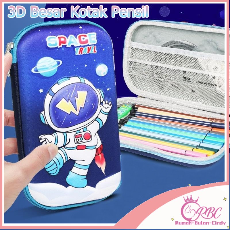 【Penjual Lokal】Meningkatkan Besar Kotak Pensil / Kotak Pencil Anak / Tempat Pensil Anak Gambar 3D Waterproof /Kotak Tempat Pensil TERMURAH / Tempat Pensil Anak 3D Waterproof Jerapah Unicorn Princes Astronot Mobil Dino  / Kotak Tempat Alat Tulis