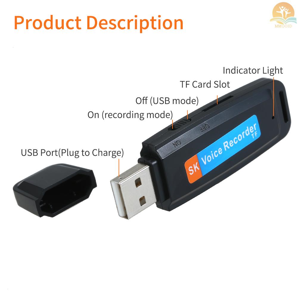 In Stock Perekam Suara Mini Portable USB Rechargeable U-Disk Recorder Penyimpanan Rekaman Satu Tombol Mendukung Kartu TF 1-32G Untuk Meeting Interview Kuliah