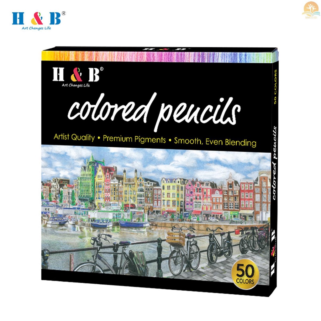 In Stock H&amp;B Pensil Warna Minyak Set 50warna Sketsa Pensil Warna Pra Diasah Perlengkapan Seni Untuk Pelajar Dewasa Artis Gambar Sketsa Buku Mewarnai Dekorasi DIY Proyek P