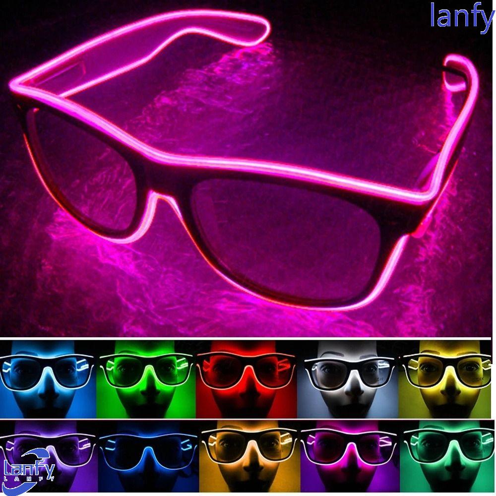 LANFY Kacamata Neon Dekorasi Halloween Costume Decor Glow SunGlasses El Wire Party SunGlasses Menyala Kacamata Kedip