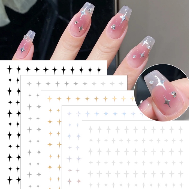 [Fitur] 1pc Self-Adhesive 3D Star Nail Decals/Ins Star Shing Nail Stickers/Simple Gold Silver Manicure Decor/DIY Nail Art/Aksesoris Kuku/Alat Kuku Untuk Wanita