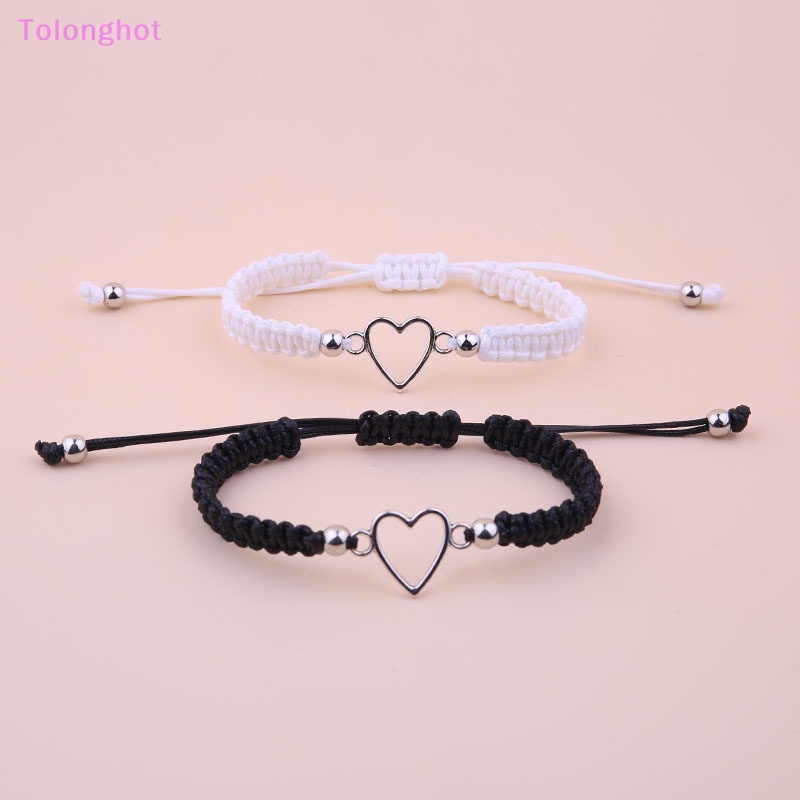 Tolonghot&gt; 2PCS Cinta Hati Pasangan Gelang Untuk Kekasih Wanita Pria Kerajinan Tangan Tali Yang Dapat Disesuaikan Teman Hubungan Yang Serasi Gelang Perhiasan well