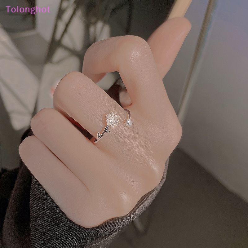 Tolonghot&gt; Vintage Bunga Mawar Camelia Cincin Untuk Wanita Gaya Korea Pembukaan Adjustable Mode Jari Cincin Pengantin Pernikahan Pertunangan Pesta Perhiasan well