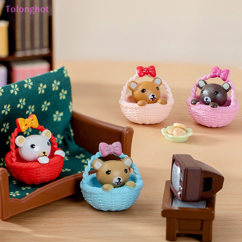 Tolonghot&gt; Lucu Keranjang Mini Cubs Ornamen Rumah Boneka Miniatur Mainan Kartun Beruang Boneka Mikro Lanskap Dekorasi well