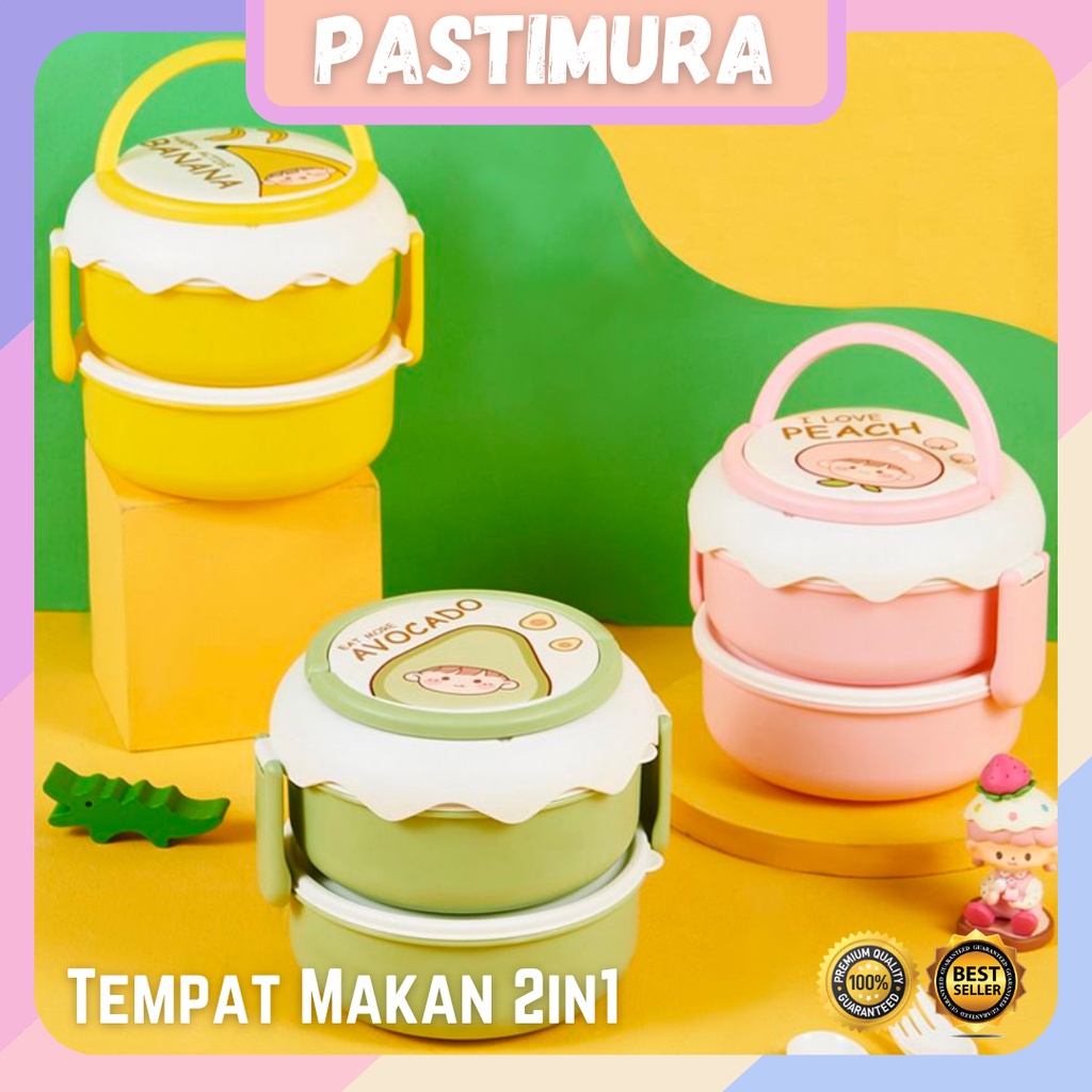 [PSM] LUNCH BOX TUMPUK KOTAK BEKAL 1200 ML ANTI TUMPAH DAPAT FREE SENDOK GARPU