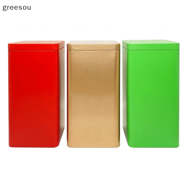 Greesou 1pcs Tea Cans Square Metal Packaging Kotak Penyimpanan Case Toples Kaleng Kecil ID