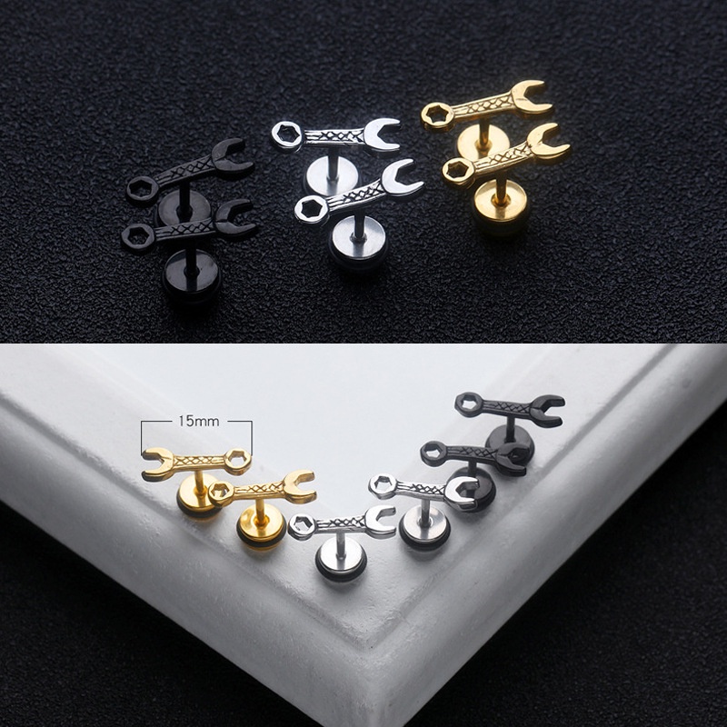 Kunci Pas Kreatif Alat Stud Anting-Anting Untuk Pria Stainless Steel Kepribadian Rock Fashion Designable Earrings Daily Jewelry