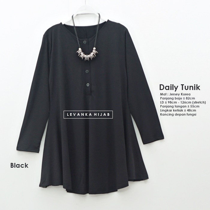 Promo Langka Atasan Muslim Wanita model Tunik bahan Jersey Korea atau Daily Tunik - Hitam