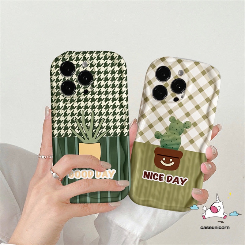 Fashion Casing Ponsel Tepi Melengkung Bergelombang 3D Untuk Infinix Hot12 10 30 8 11 20 9 Bermain Panas 30i 8 9 10Lite Note12 4G 12 G96 Pola Kisi Tanaman Pot Segar Kaktus Lembut Tpu Penutup Belakang