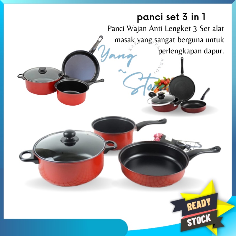 YGS -D307- Panci 3 Set Wajan Teflon Stainless Steel Cookware - Panci Wajan Set isi 3pcs