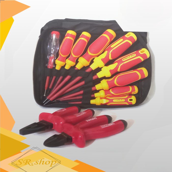 PAKET TANG KOMBINASI OBENG LISTRIK + - TESPEN SET - OBENG SET+TANG KP