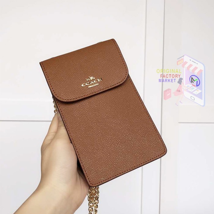 VS TAS COACH 37543 Crossbody Phone Bag Crossgrain Brown Leather ORIGINAL