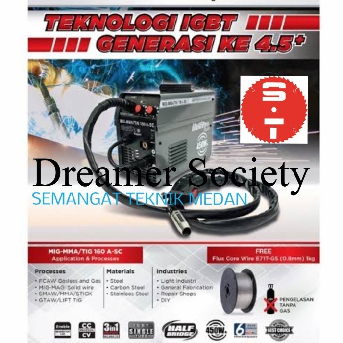 Berkualitas MESIN TRAFO LAS 3 FUNGSI ARGON MIG MMA TIG 160 A-SC STAINLESS MULTIPRO HBK609