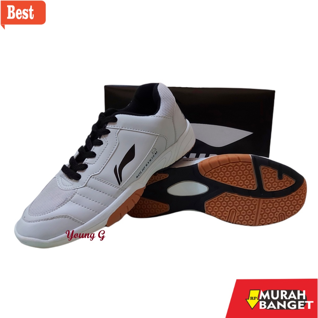 Sepatu bulu tangkis terbaru- Sepatu Pria Badminton Lining Solid 02 Putih Hitam Olahraga Li Ning Spor