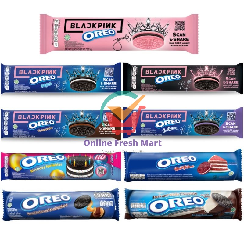 

Oreo Aneka Biskuit sandwich dengan Krim lezat vanila blueberry strawberry cokelat peanut red velvet dark & white variant baru brithday sprinkles blackpink - Online Fresh Mart Denpasar