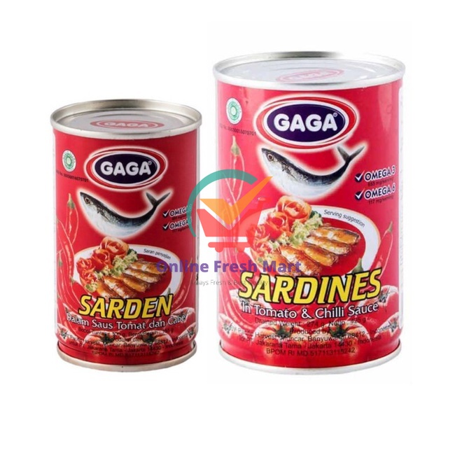 

(kirim instant) Gaga Sardines tomato chili sauce sarden kaleng besar kecil - Online Fresh Mart Denpasar