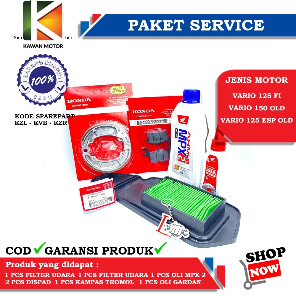 PAKET SERVICE LENGKAP MPX 2 & SPX 2 SET OLI GEAR AHM, KAMPAS REM VARIO 125 FI, VARIO 150, FILTER UDA