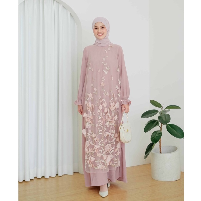 elka_looks Ghaida Dress Bahan Airflow Kombinasi Brukat 3D Gamis Homedress Size S - XL