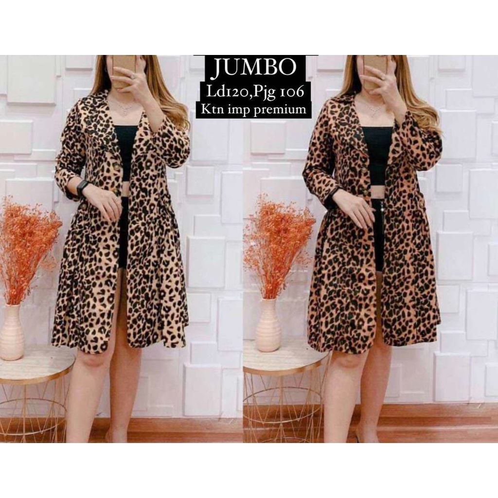 BLAZER PANJANG WANITA/LONG BLAZER JUMBO LEOPARD LD 120 FREE BROSS IMPORT / LONG BLAZER KOREA JUMBO /