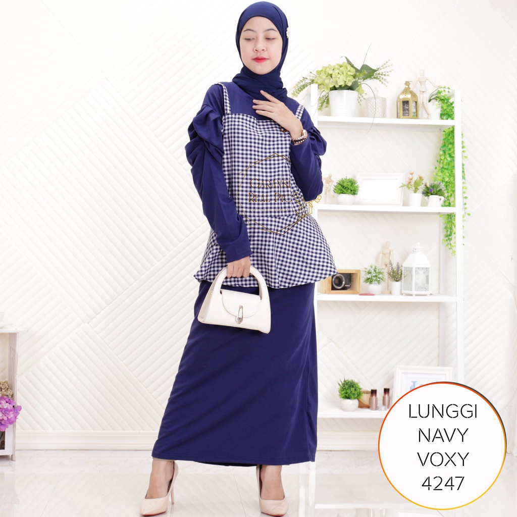 Lunggi Gamis 2in1 Outer Nyatu Babyterry Motif Kotak Tangan Balon
