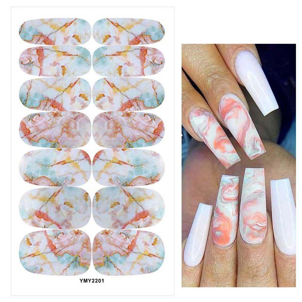 Stiker Kuku Marmer AUGUSTINA Fashion Wanita Full Cover Nail Tips Marble Halo Dye Self Adhesive Dekorasi Kuku