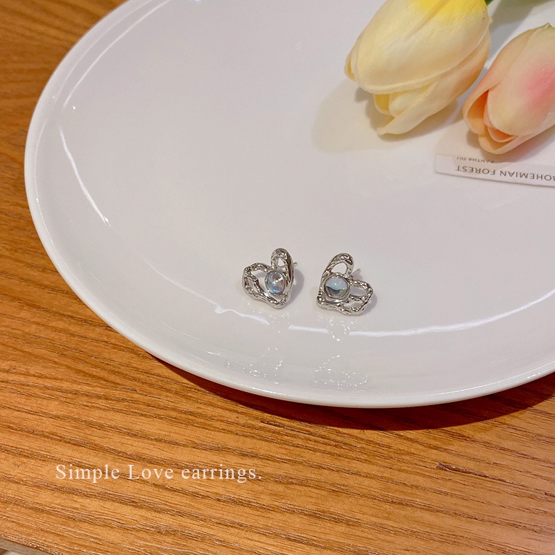 We Flower Indah s925 Perak Bersinar Moonstone Heart Stud Earrings Untuk Wanita Perempuan Elegan Opal Heart Earring Jewelry Untuk Pesta Pacaran