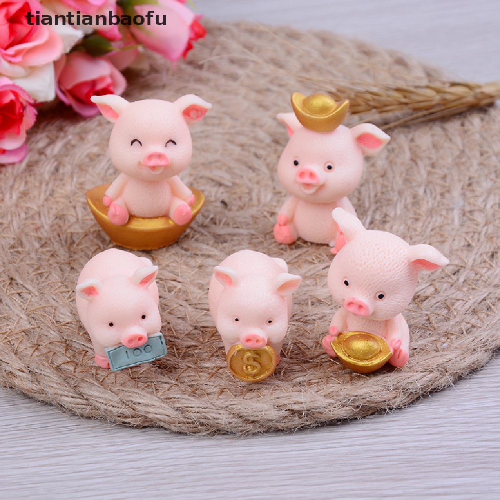 [tiantianbaofu] 5pcs/set Babi Lucu Miniatur Hewan Taman Dekorasi Diy Peri Taman Dekorasi Butik