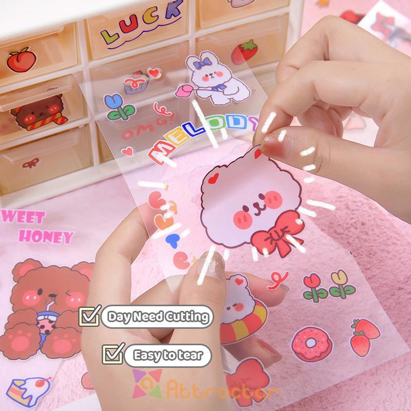 

✨COD stiker motif kartun lucu stiker anti air buku pegangan bahan stiker dekorasi buku jurnal/diary transparan gelas air alat tulis scrapbook-AT