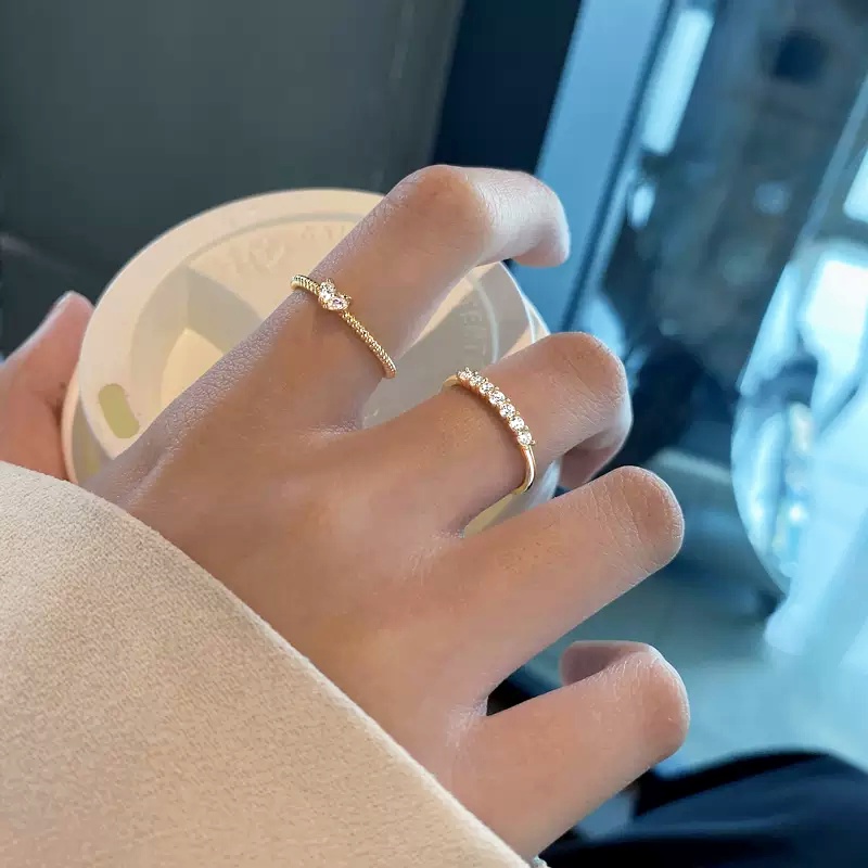 Papaozhu 1 Pc Mewah Emas Berkilau Zirkon Manik-Manik Jantung Cincin Untuk Wanita Gadis Chic Stackable Knuckle Rings Engagement Party Jewelry Ornaments