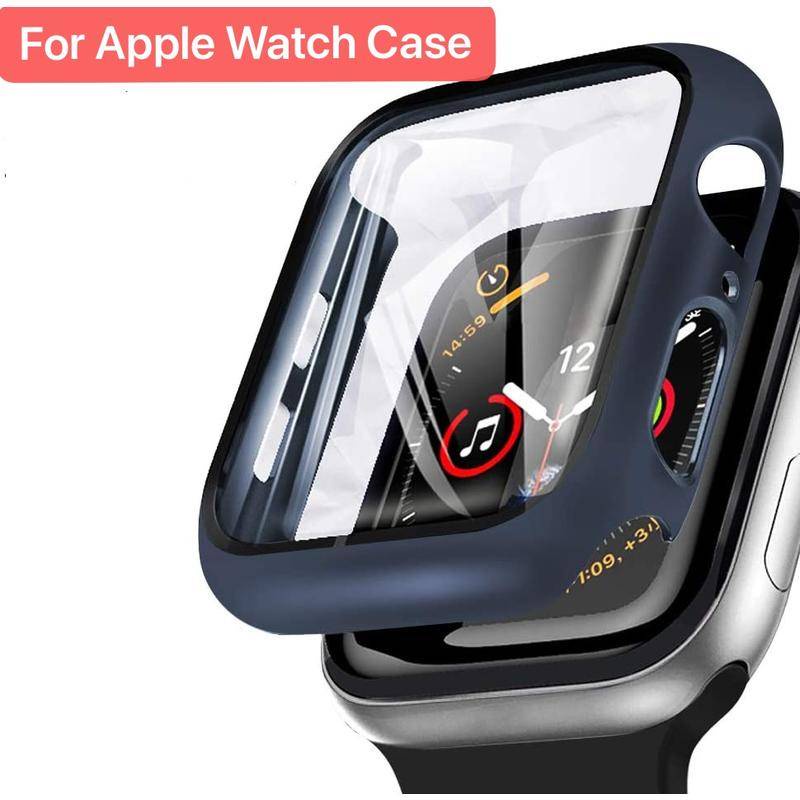 Tempered Film+Case Untuk Apple watch Series8 7 6 5 4 3 2 1 SE SE2 Kaca Perlindungan Anti-Jatuh Untuk iWatch 45mm 41mm 44mm 42mm 40mm 38mm watch cove