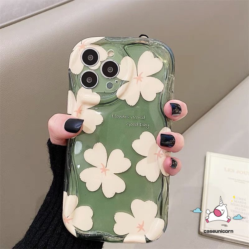 IPHONE Case Bunga Kompatibel Untuk Iphone11 14 13 12 Pro Max XR 6s 6 7 8 Plus 7plus X XS Max SE 2020 3D Wavy Curved Edge Fresh Flowers Tpu Lembut Shockproof Airbag Glossy Back Cover