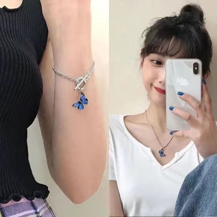 Ins Influencer Gaya Yang Sama Korea Biru Kupu-Kupu Datar Gesper Gelang ins Super Hot Pasangan Pacar Gelang Gelang Gadis