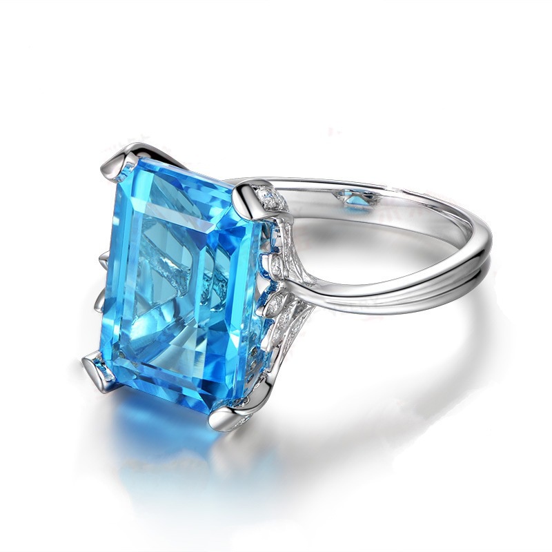 Goldkingdom Aksesoris Perhiasan Fashion Ready Stock Topaz Safir Cincin Laut Biru Karat Pertunangan Berlian Cincin Perhiasan Warna-Warni