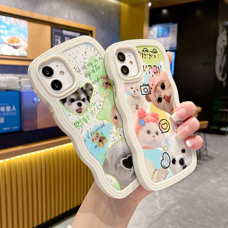 Cool Eyeglass Dog Cat 2in1 Wave Soft Case HP iP iPhone 14 13 12 11 Pro X XS XR Max 7 8 + Plus White FTD Casing Apple