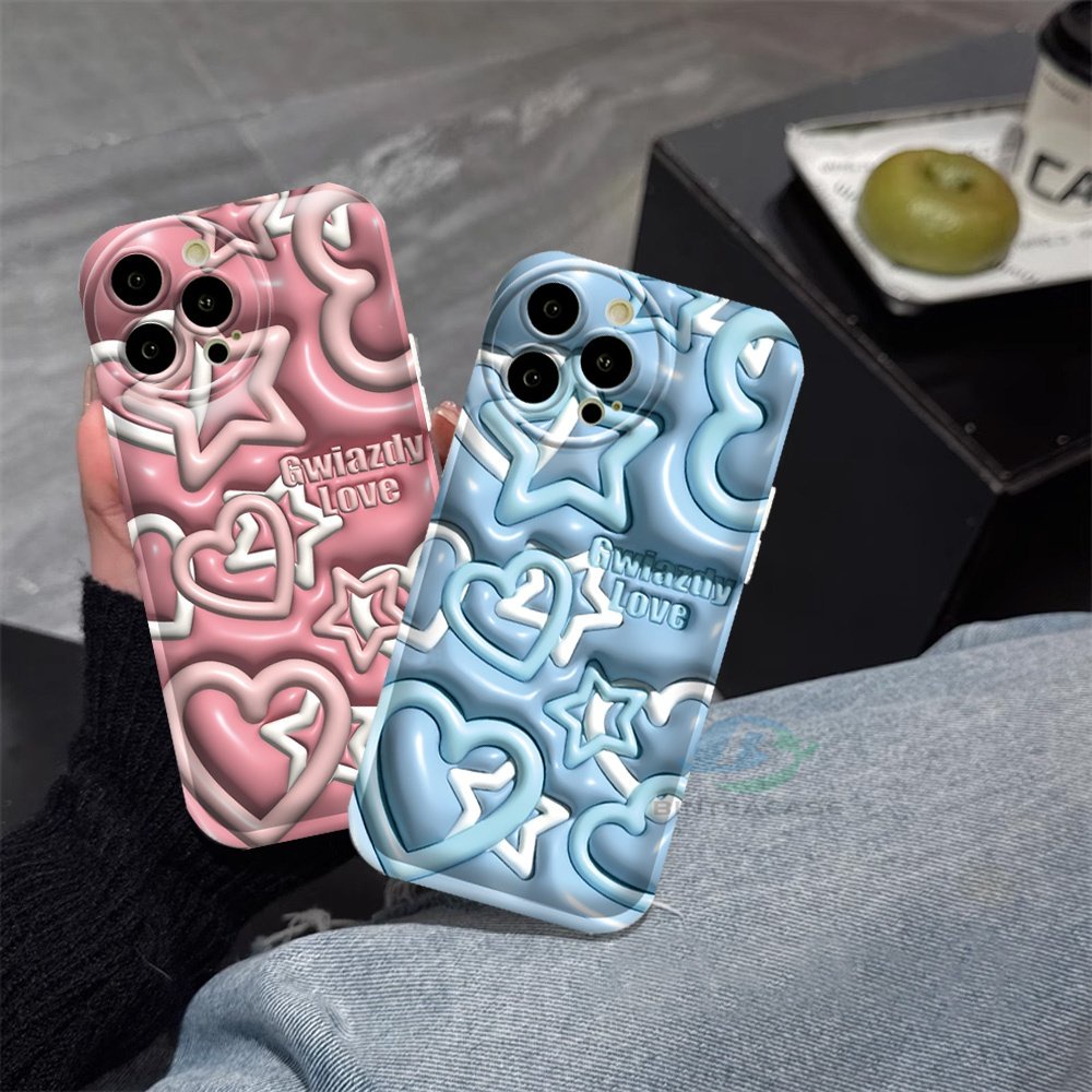 Realme 10 C55 C15 C12 C25S C11 C20 realme5 5i 6i C3 8i C21Y C25Y Biru Dan Pink Love Star Silikon Airbag Case Binteacase