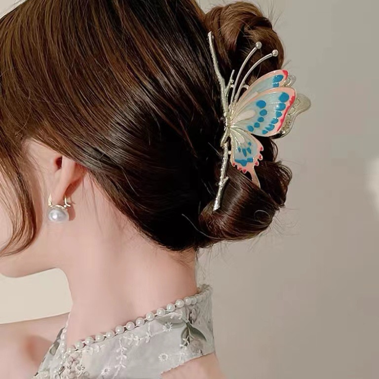 Korea Dicat Kupu-Kupu Berlian Imitasi Alloy Rambut Cakar Rambut Klip Wanita Aksesoris Rambut