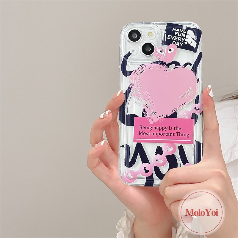 IPHONE Casing Ponsel Cinta Hati Graffiti Kartun Kompatibel Untuk Iphone11 13 14 12 Pro MAX XR 7Plus X XS MAX 6 7 8 6S Plus SE 2020 Airbag Shockproof Soft TPU Cover