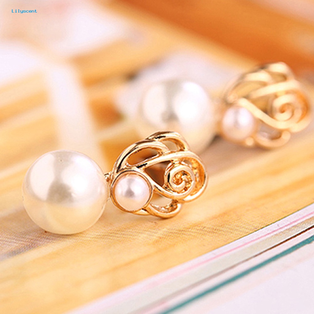 Lilyscent Fashion Wanita Mutiara Imitasi Ear Studs Earrings Pesta Pernikahan Pengantin Telinga Perhiasan