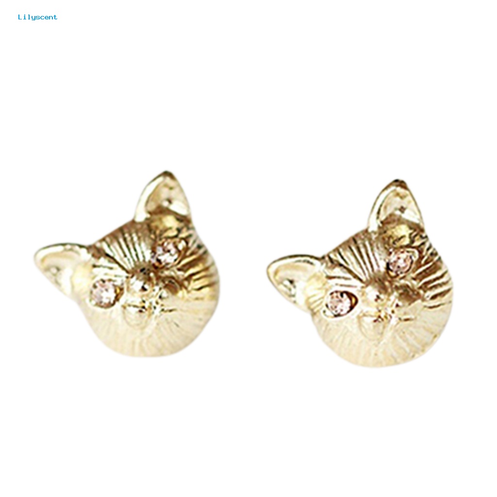 Lilyscent 1pasang Anting Stud Modis Untuk Klub Pesta Wanita Kucing Lucu Stud Earrings Perhiasan Charm