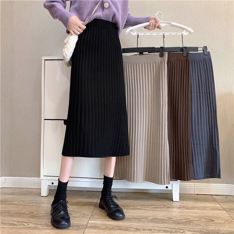 SHOEGALLERY TG1694 Rok Knit Panjang Wanita Import Midi Skirt/Pleated Skirt Wanita Gaya Korean